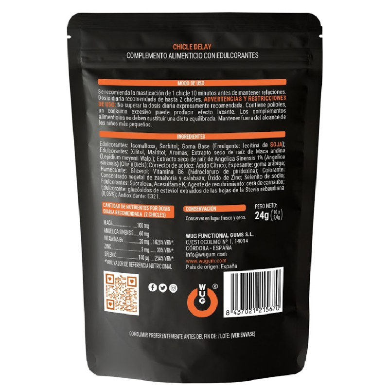 WUG SEX SENSE - DELAY EJACULATION RETARDANT GUM 10 UNITS