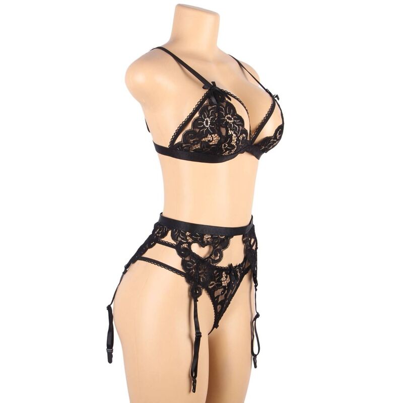 SUBBLIME - 3-PIECE SET BRA + GARTER BELT + THONG S/M
