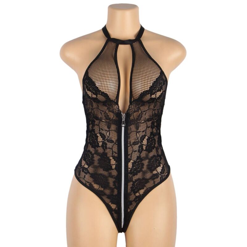 SUBBLIME - Floral Lace Teddy with Zipper S/M