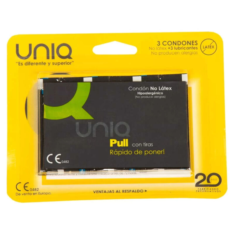 UNIQ - PULL LATEX-FREE CONDOMS WITH STRIPS 3 UNITS