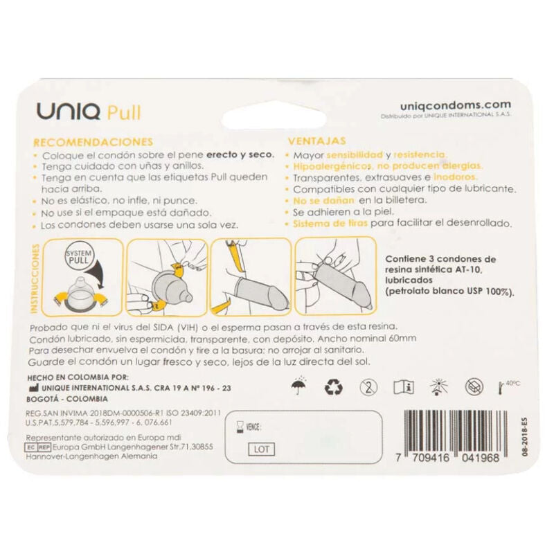 UNIQ - PULL LATEX-FREE CONDOMS WITH STRIPS 3 UNITS