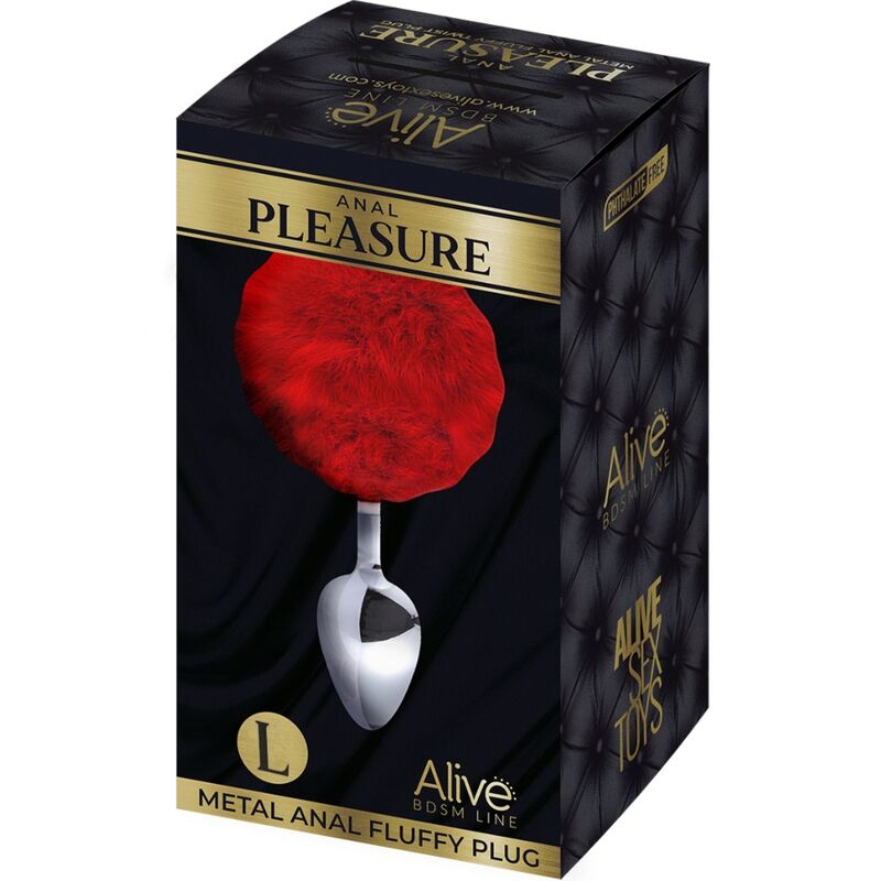 ALIVE - ANAL PLEASURE PLUG SMOOTH METAL POMPOM RED SIZE L