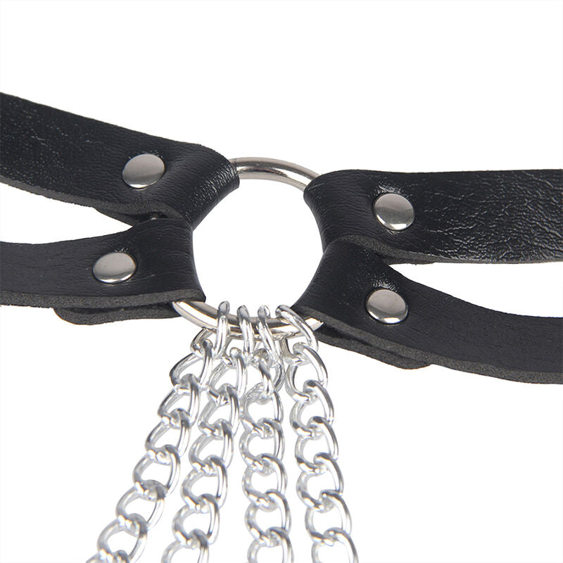 SUBBLIME - BLACK LEATHER RING CHAIN ​​BELT ONE SIZE