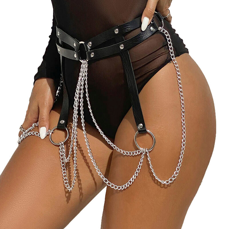 SUBBLIME - BLACK LEATHER RING CHAIN ​​BELT ONE SIZE