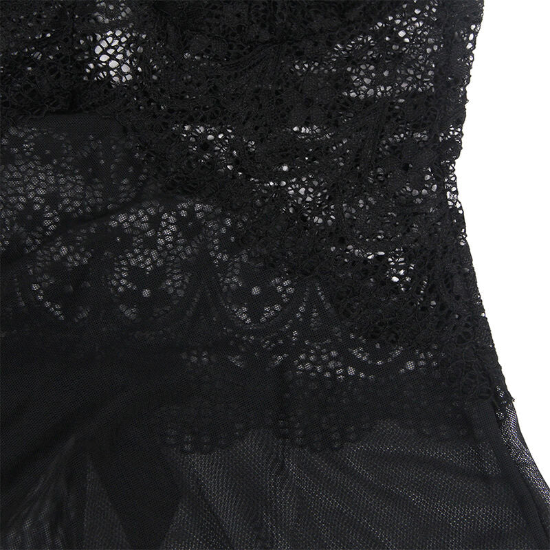 SUBBLIME - BABYDOLL TULLE FABRIC WITH LACE AND FLOWER DETAILS, BLACK S/M