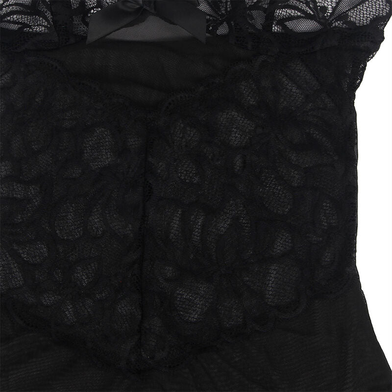 SUBBLIME - BABYDOLL WITH ADJUSTABLE STRAPS AND BLACK SHEER LACE FLORAL PRINT S/M