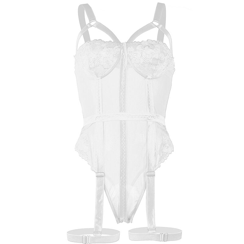 SUBBLIME - TEDDY WITH GARTER BELT AND STRAPS DETAIL ON THE CHEST, WHITE, S/M