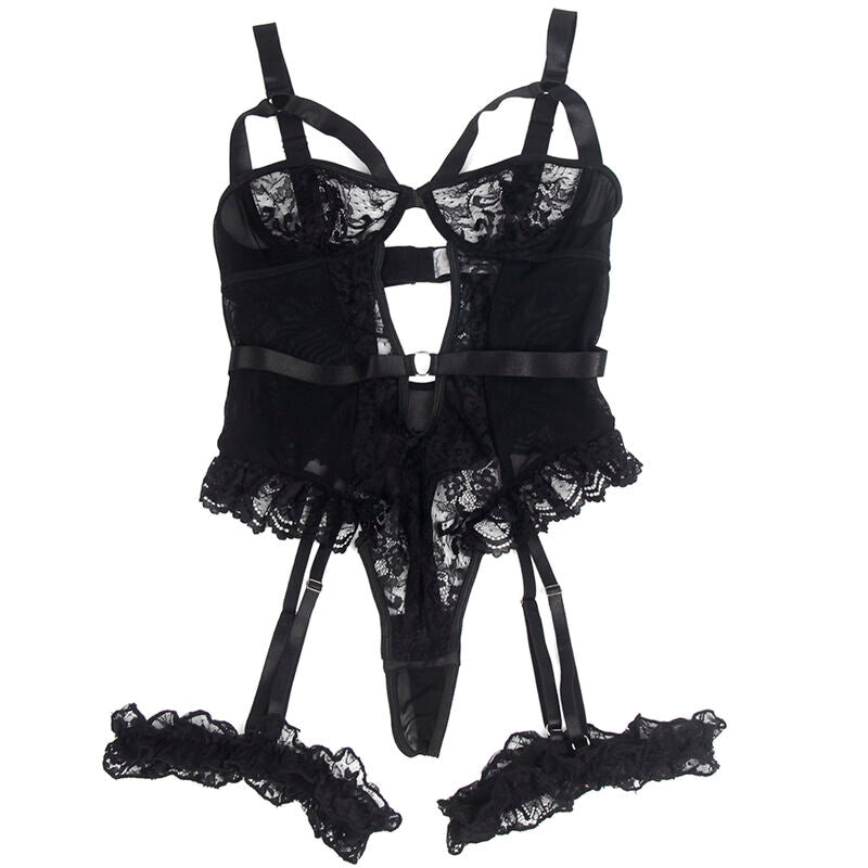 SUBBLIME - TEDDY WITH GARTER, LACE AND STRAPS DETAIL, BLACK S/M