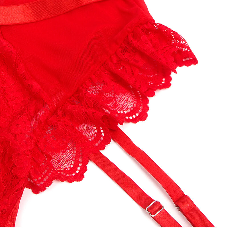 SUBBLIME - TEDDY WITH GARTER, LACE DETAIL AND STRAPS, RED S/M