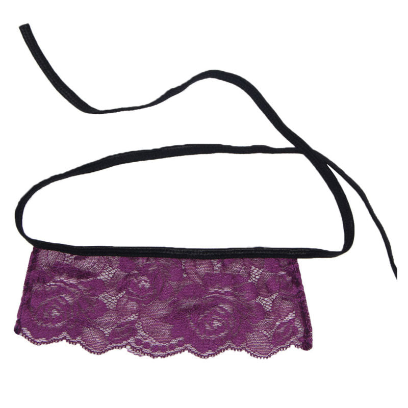 SUBBLIME - BLACK AND PURPLE CORSET WITH THONG AND MASK S/M