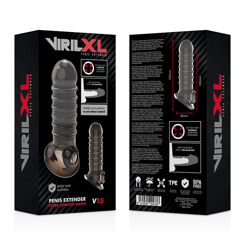 VIRILXL - V15 BLACK PENIS EXTENSION AND SLEEVE